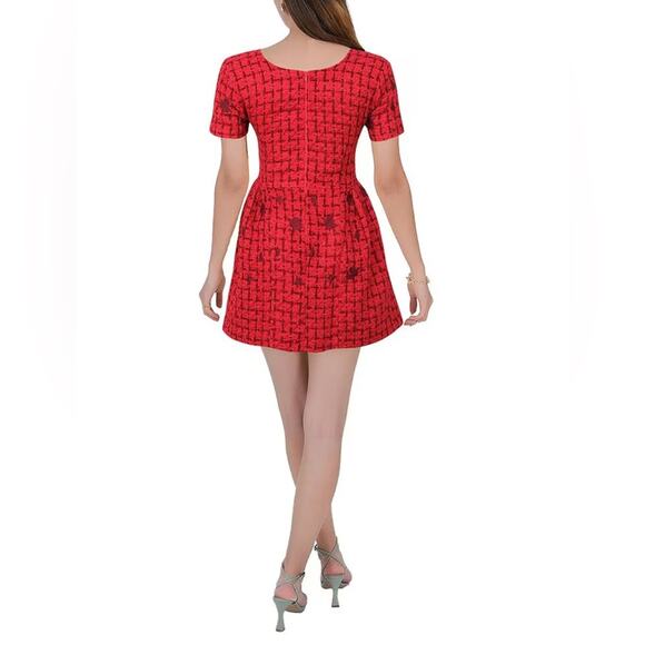 Fanm Mon Samantha Tweed Embroidered Red A-line Mini Dress Size M - Picture 2 of 5